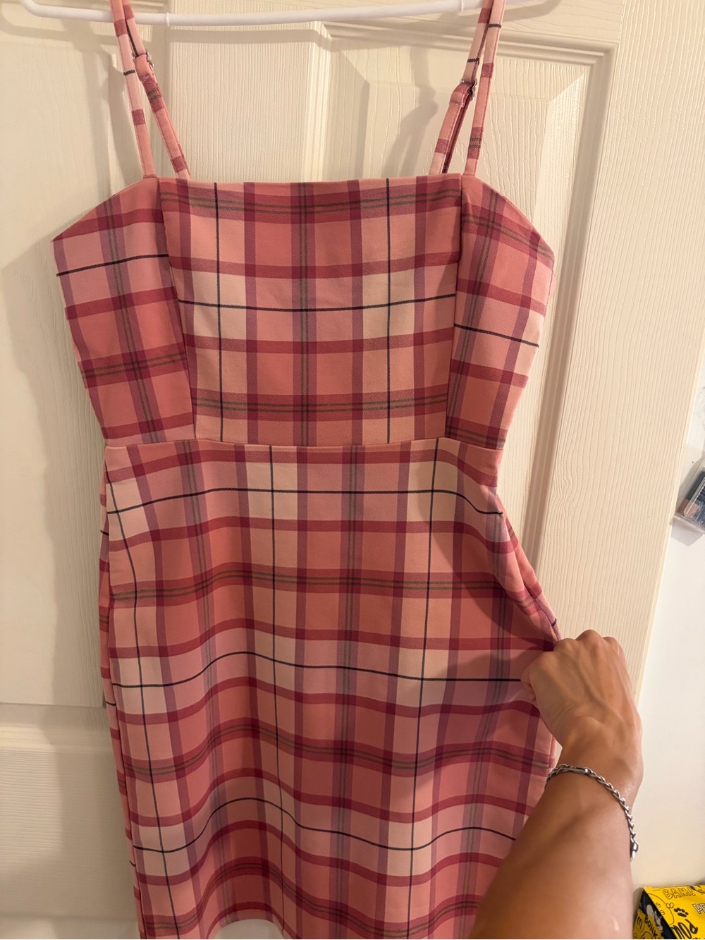 Pastel Pink Checkered Dress Gingham Snug Fit Bodycon Minidress